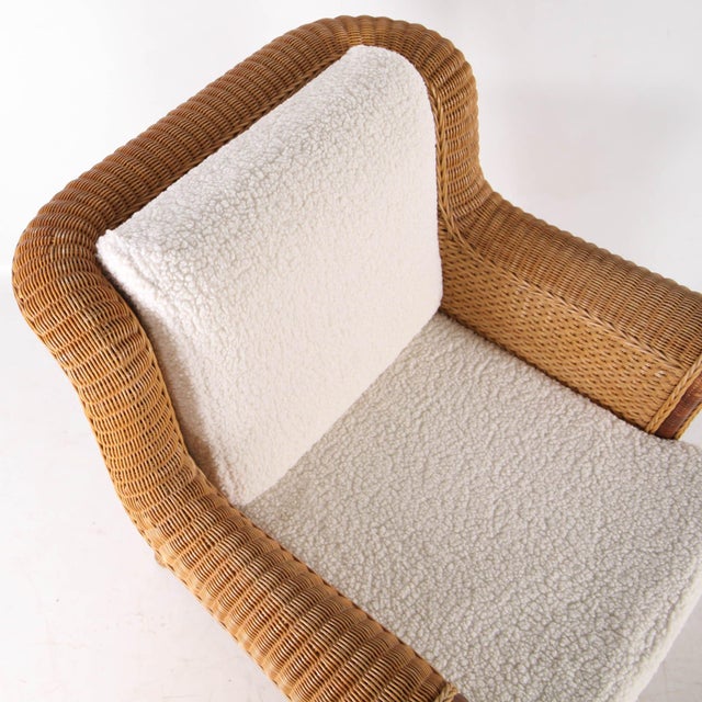 Set of Wicker Bergere Armchair and Ottoman, 1970s For Sale - Image 10 of 17