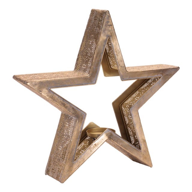 Gold Metal Star Candle Holder For Sale