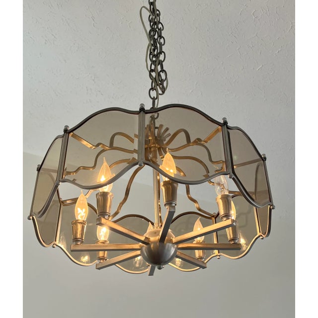 Mid-Century Modern 1970’s Glass and Chrome Chandelier For Sale - Image 3 of 8
