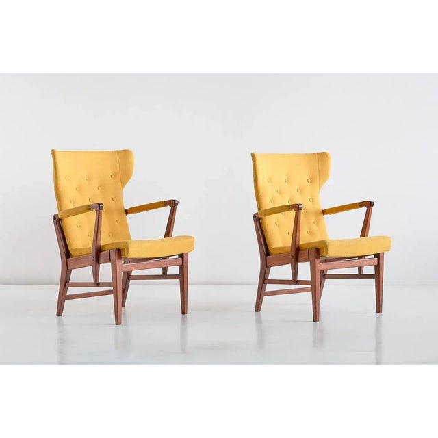 Mid-Century Modern Set of Mahogany Armchairs by Bertil Söderberg for Nordiska Kompaniet, 1940s For Sale - Image 3 of 16