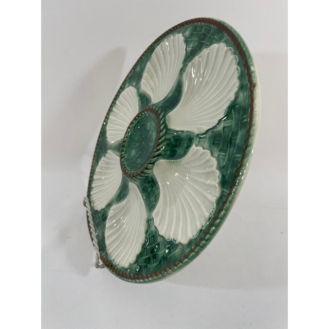 Vintage 1950s French Longchamp Green and White Oyster Plate For Sale - Image 11 of 16