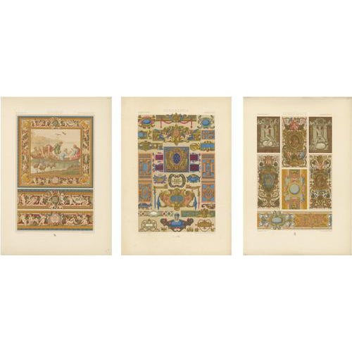 Racinet, Renaissance Religious Ornament, 1873, Chromolithographs, Set of 3 For Sale