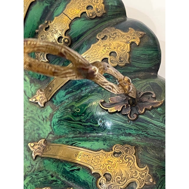 Papier Mache Basket, Faux Malachite & Brass by Alsager & Neville , c.1870 For Sale - Image 10 of 12