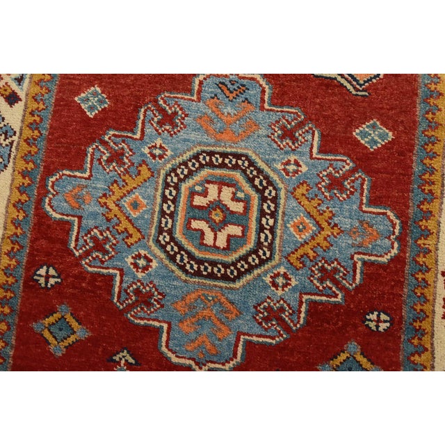 Kazak Runner 2’11” X 13’2” Red Wool Tribal Hand-Knotted Oriental Rug For Sale - Image 4 of 13