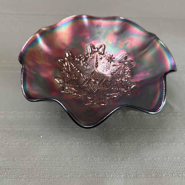 Vintage Northwoods Star of David Carnival Glass Amythest Base Bowl For Sale - Image 4 of 12