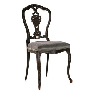 1860s French Louis XV Wooden Chair With Velvet Upholstered Seat For Sale