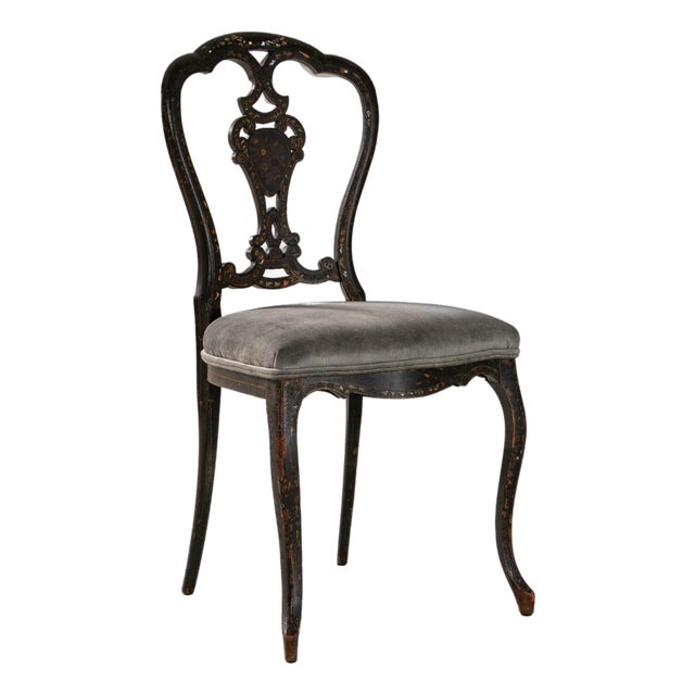 1860s French Louis XV Wooden Chair With Velvet Upholstered Seat For Sale