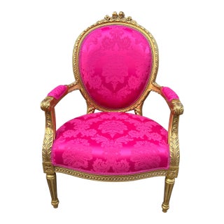 1960s Louis XV Style Gold Gilt Parlor Armchair For Sale