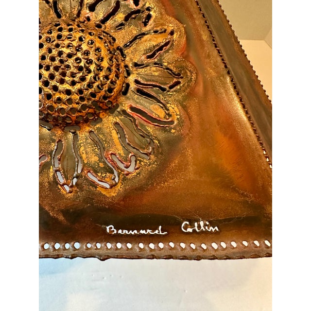 Bernard Collin Signed Handcrafted Pierced Copper Sunflower Table Lamp For Sale - Image 10 of 15