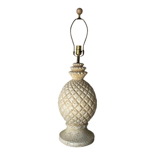 Tropical Palm Beach - Style White Plaster Pineapple Table Lamp/ Sold For Sale