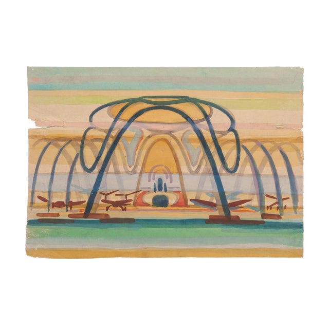 Jean Delpech - the Airport - Original Watercolor on Paper - Mid-20th Century For Sale