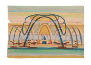 Jean Delpech - the Airport - Original Watercolor on Paper - Mid-20th Century