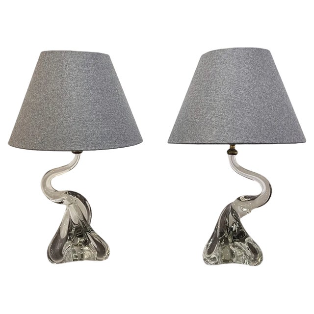 Table Lamps in Clear Glass from Doyen, 1960s, Set of 2 For Sale