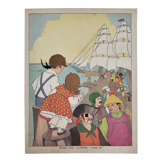 Early 1900s Book Illustration, 'When the Clipper Came In' by Ruth Eger For Sale