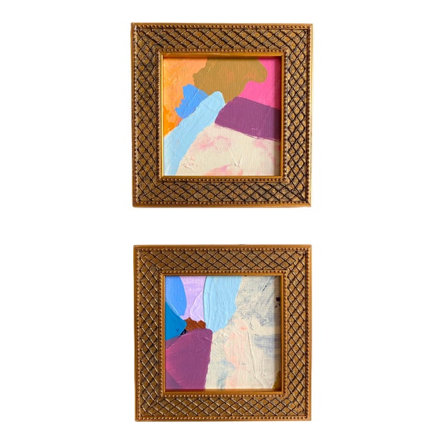 "Dreams in the Air" Pair of Framed Mini Paintings by Jessalin Beutler For Sale