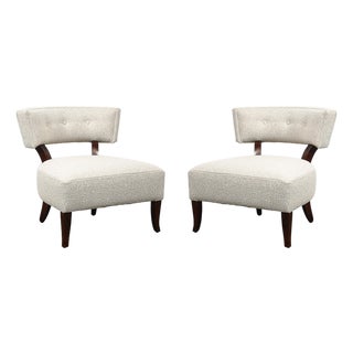 Pair of Mid-Century Curved Slipper Chairs W/ Bouclé Upholstery by Billy Haines For Sale