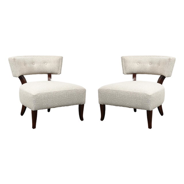 Pair of Mid-Century Curved Slipper Chairs W/ Bouclé Upholstery by Billy Haines For Sale