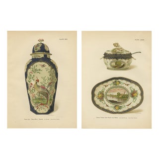 Joseph H. Thorpe, Worcester Porcelain Vases with Pheasant and Panels, 1910, Chromolithographs on Paper, Set of 2 For Sale