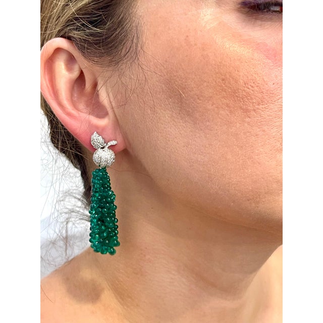 89 Carat Colombian Emerald Briolettes & Diamond Hanging Drop Earrings 18 Kt Gold For Sale - Image 12 of 18