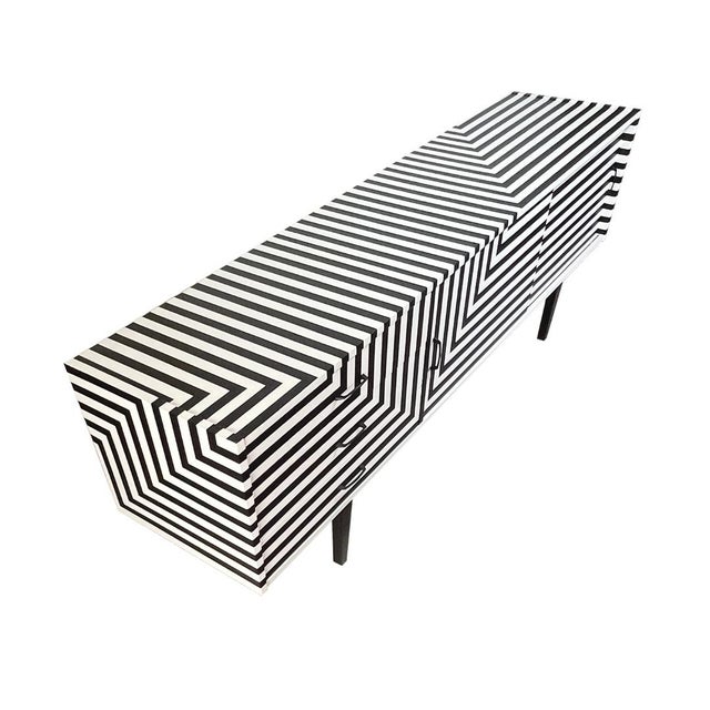 Wood Vintage Sideboard with Op Art Painting, Poland, 1970 For Sale - Image 7 of 11