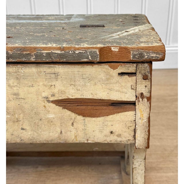 White Antique Primitive Farmhouse White Painted Storage Milking Stool For Sale - Image 8 of 11