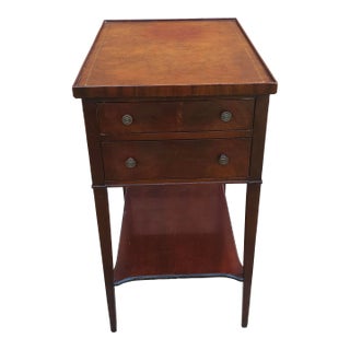 Imperial Furniture Two-Drawer Tooled Leather Mahogany Tiered Side Table For Sale