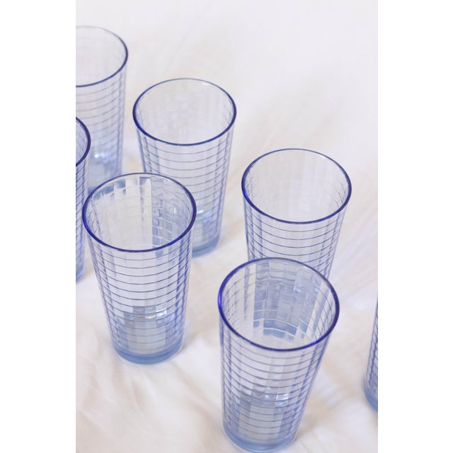 Vintage Paşabahçe “Scotch Blue” Tall Highball Glasses – Block Optic – Set of 8 For Sale - Image 11 of 12