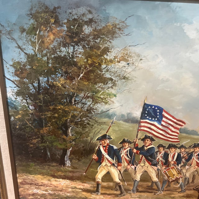 H.Rienmann American School Oil on Canvas Framed Signed Depicting George Washington Leading Pennsylvania State Regiment of Light Horse of 1778 For Sale - Image 10 of 12