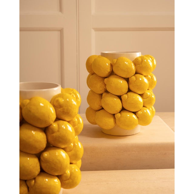 Large Ceramic Lemon Vases, 1980s, Set of 2 For Sale - Image 3 of 9