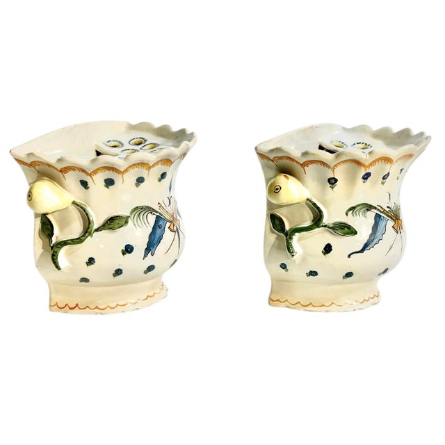 Mid 20th Century Vintage Matched Pair of French Faience Flower Frogs or Moustiers For Sale - Image 5 of 13