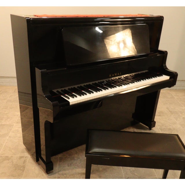 Ebony 1980s Kawai Us-55 Professional Japanese Upright Grand Piano — Polished Ebony For Sale - Image 8 of 17