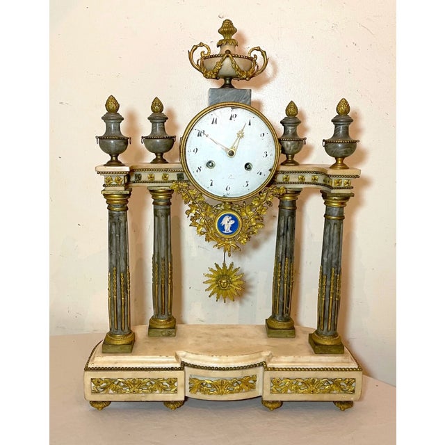French Antique 19th C French a Paris Louis XVI Ornate Ormolu Bronze Marble Mantle Clock For Sale - Image 3 of 16