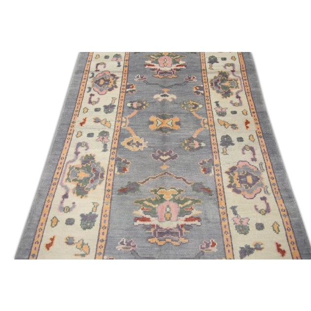 Early 21st Century Early 21st Century Turkish Blue & Pink Handwoven Oushak Rug For Sale - Image 5 of 7