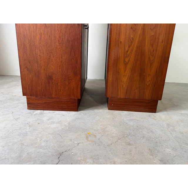 1960s Mid-Century Modern Jack Cartwright for Founders Furniture Walnut & Cane Storage Cabinets – A Pair For Sale - Image 14 of 16