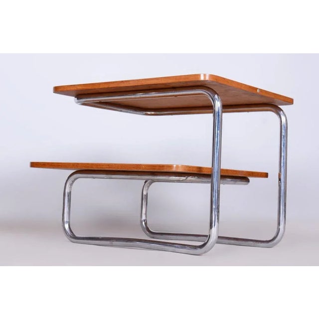 Brown Bauhaus Coffee Table in Beech & Chrome from Mücke Melder, Czechia, 1930s For Sale - Image 8 of 9