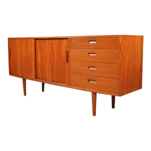 Danish Modern Teak and Maple Credenza Sideboard or Bar Cabinet, 1960s