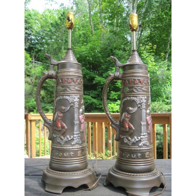 German Brown Ceramic Beer Stein Table Lamps a Pair Chairish