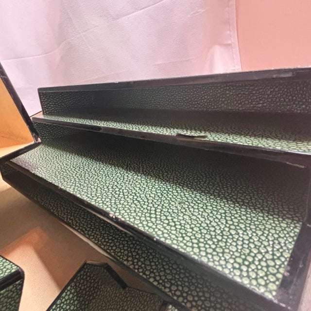 Wood Circa 2000 Dransfield & Ross Faux Shagreen Leather Classic Desk Set in Forest Green- 6 Pieces For Sale - Image 7 of 12