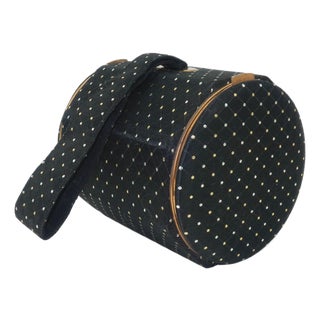 Lin Bren Compact Barrel Shaped Black & Metallic Handbag, 1940's For Sale