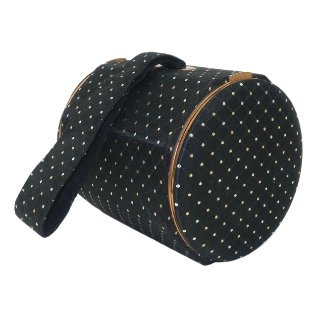 Lin Bren Compact Barrel Shaped Black & Metallic Handbag, 1940's For Sale