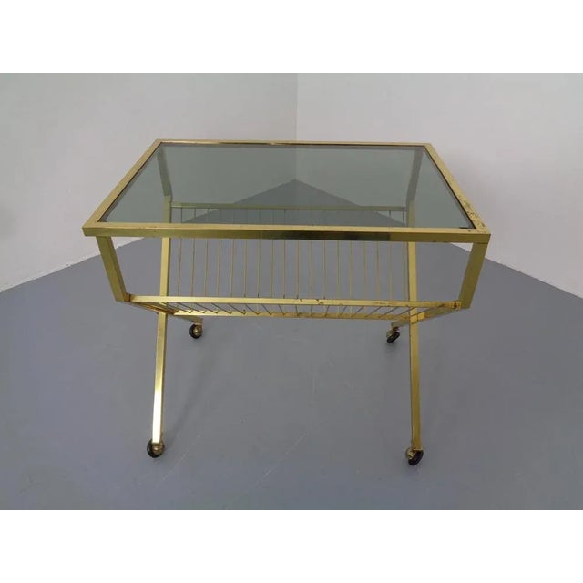 Rolling, French serving trolley with lots of resting glass plate & newspaper tray from the 1960s.