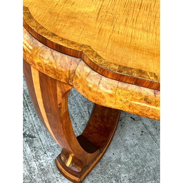 Vintage Art Deco Scalloped Edge Burl Wood Center Hall Table For Sale - Image 9 of 14