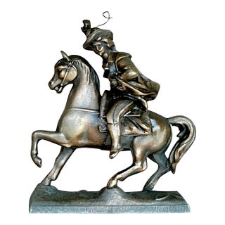 Vintage Regency Brass Rider on Horseback For Sale