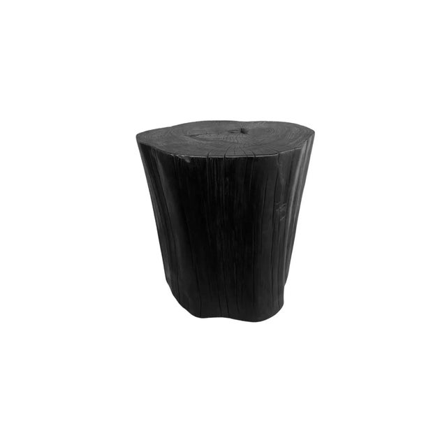Tree Trunk Side Table Solid Teak Wood Burnt Finish Modern Organic For Sale - Image 6 of 8