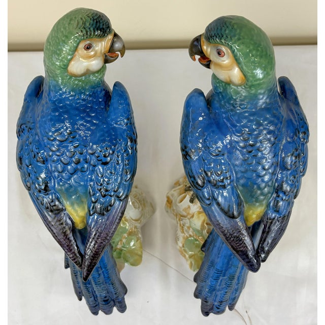 1940's Germany Hand Painted Large Porcelain Parrots- A Mirrored Pair For Sale In West Palm - Image 6 of 18