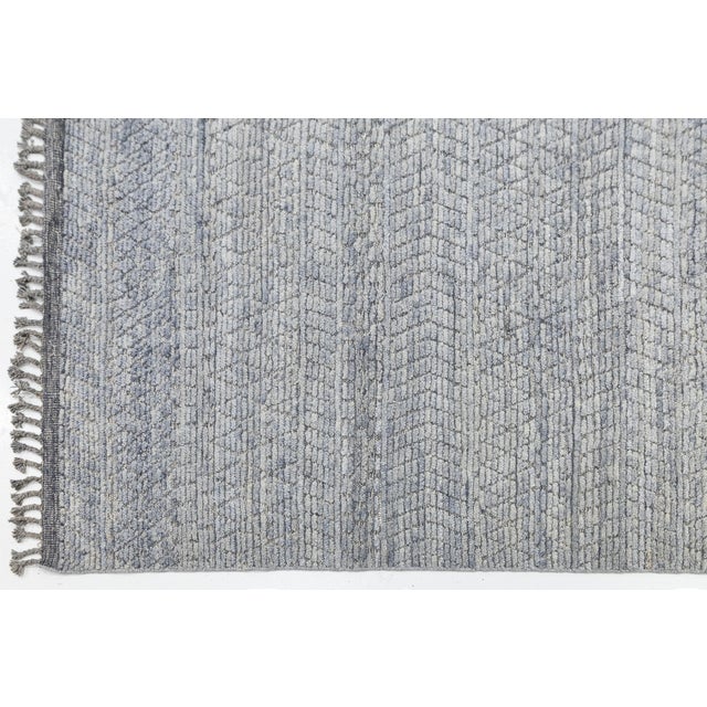 2010s Modern Moroccan Tribal Abstract Wool Area Rug – Soft Blue & Slate Grey 10x14 For Sale - Image 5 of 10