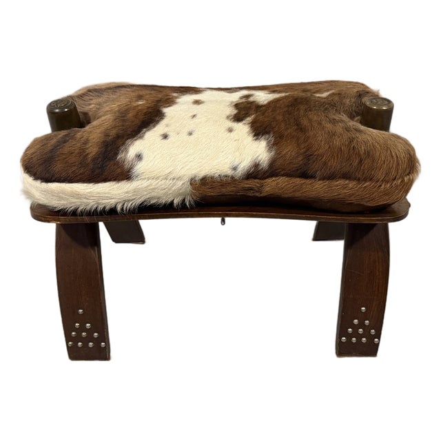 Cowhide Camel Saddle Stool, 1960s For Sale