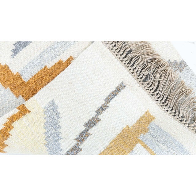 Vintage Scandinavian Abstract Gray Flatweave Runner By Ingegerd Silow For Sale - Image 9 of 9