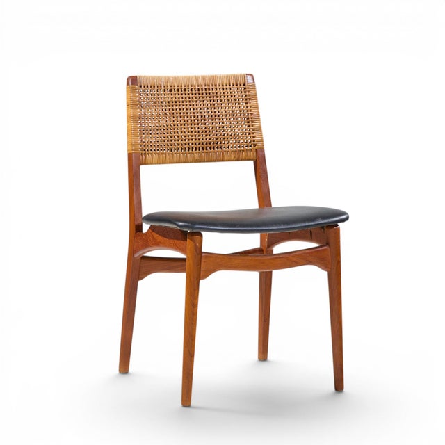 E. Knudsen for Jensen & Lykkegaard Model 47 Mid Century Danish Teak and Cane Dining Chairs - Set of 4 For Sale - Image 4 of 10