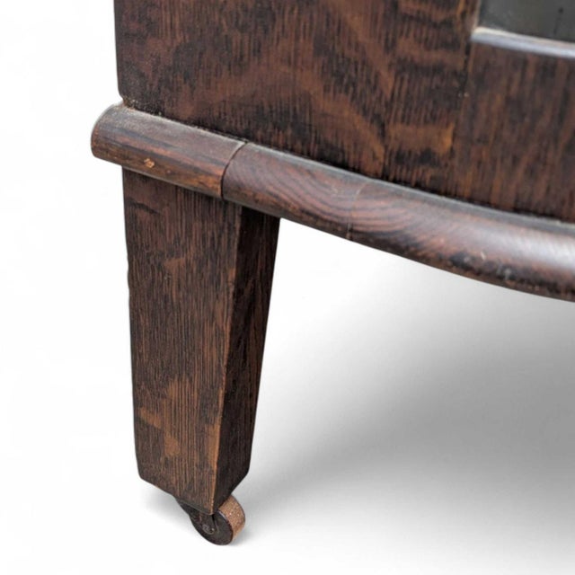 Vintage Oak Bow-Front Curved-Glass China Cabinet With Claw Feet For Sale - Image 16 of 18
